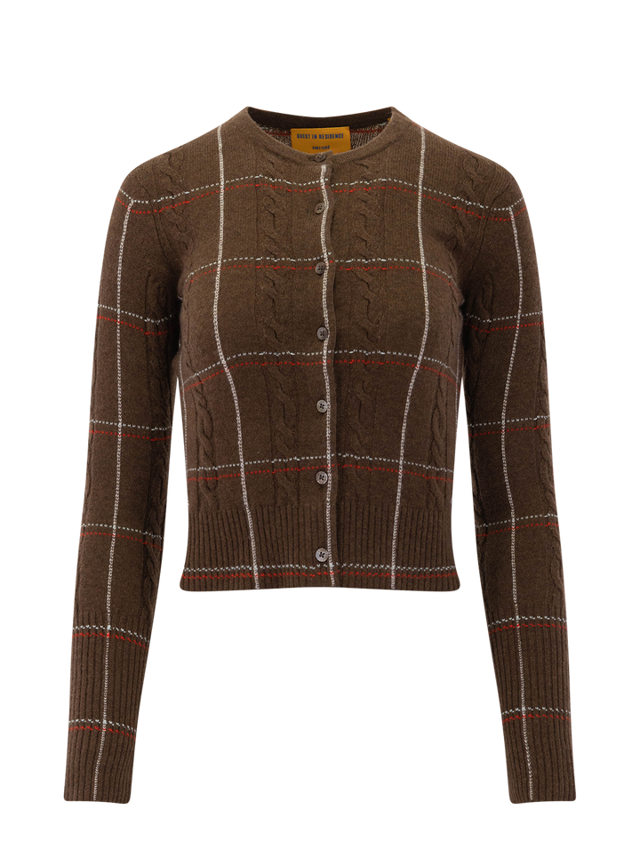 jane check cardigan in chestnut