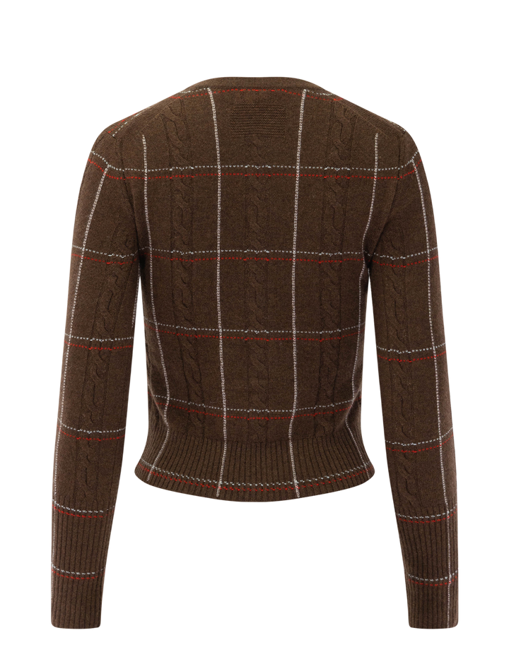 jane check cardigan in chestnut