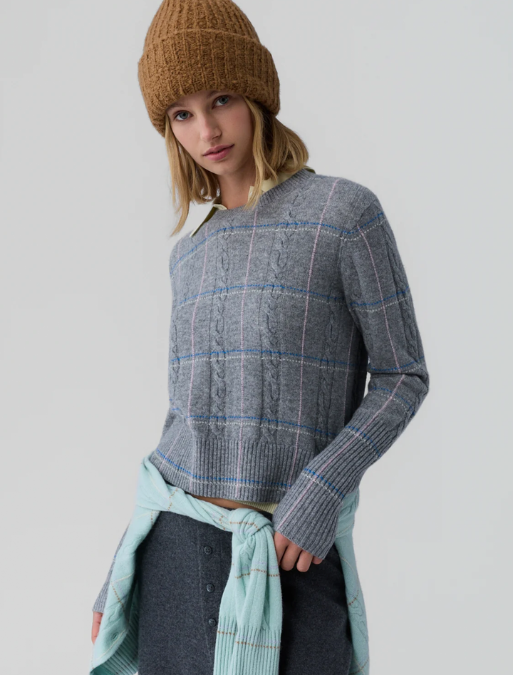 shrunken check crew in heather grey