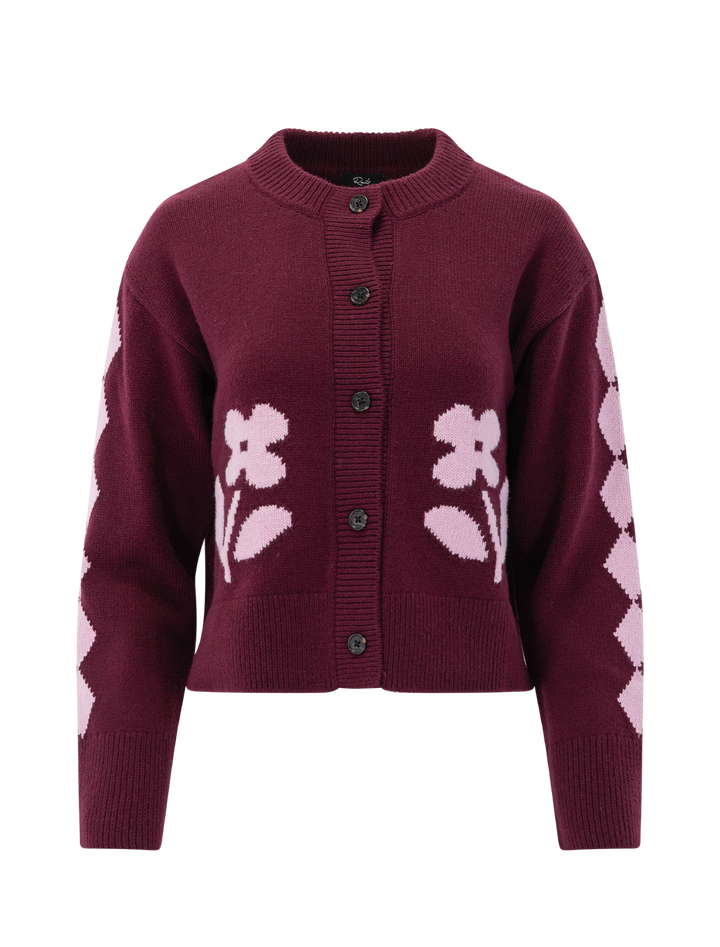 mavie cardigan in garnet daisy