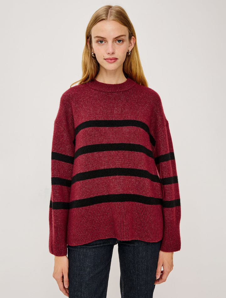 miranda sweater in garnet and black stripe