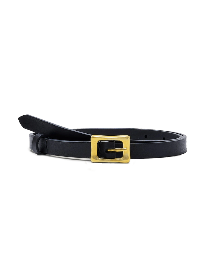 mini remi belt in black with gold buckle