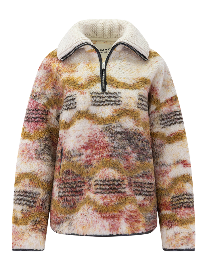 marner fleece pullover in ecru and ochre