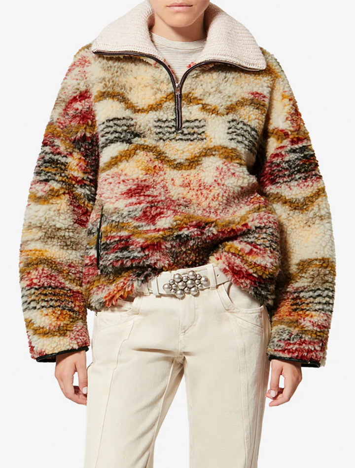 marner fleece pullover in ecru and ochre