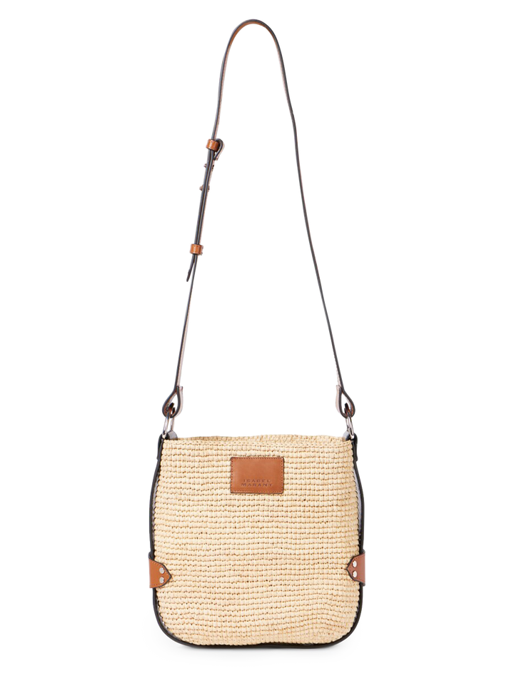 mini bayia raffia crossbody in natural and cognac