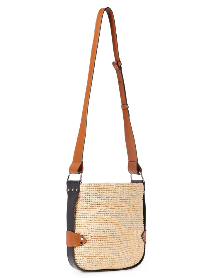 mini bayia raffia crossbody in natural and cognac