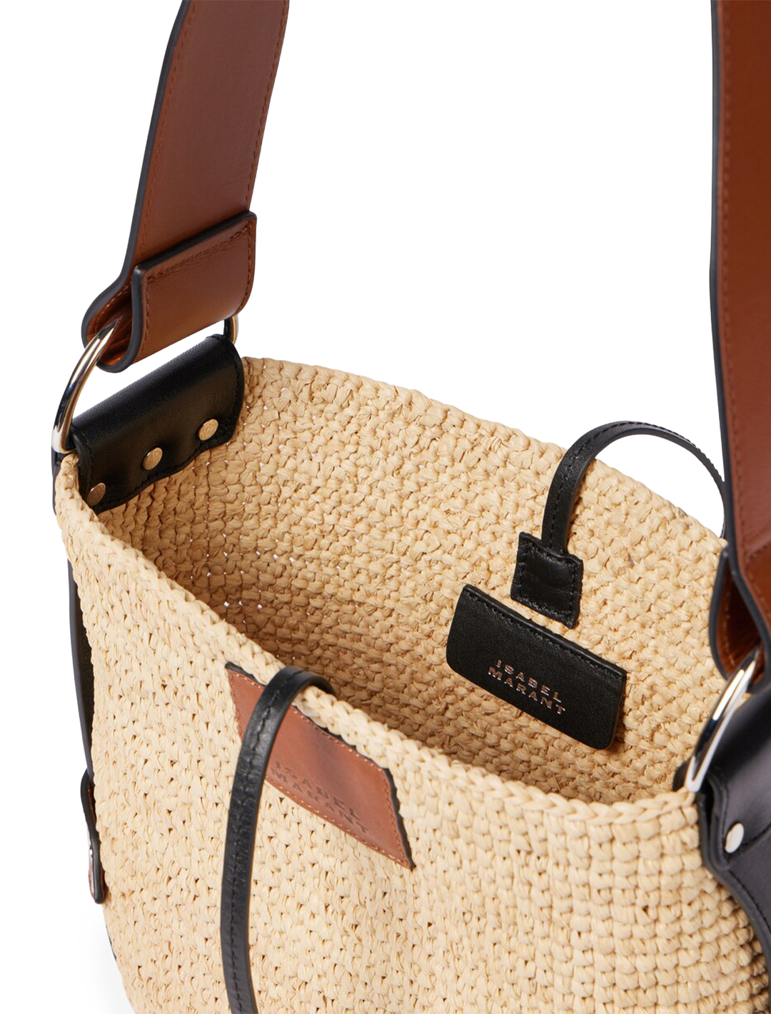 mini bayia raffia crossbody in natural and cognac