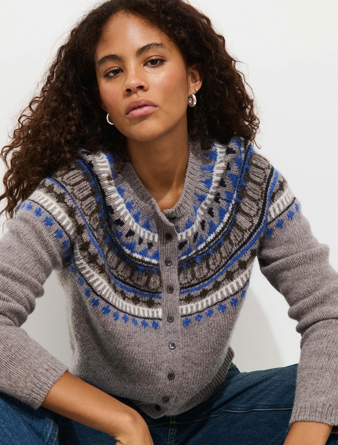 greene st fairisle cardigan in taupe