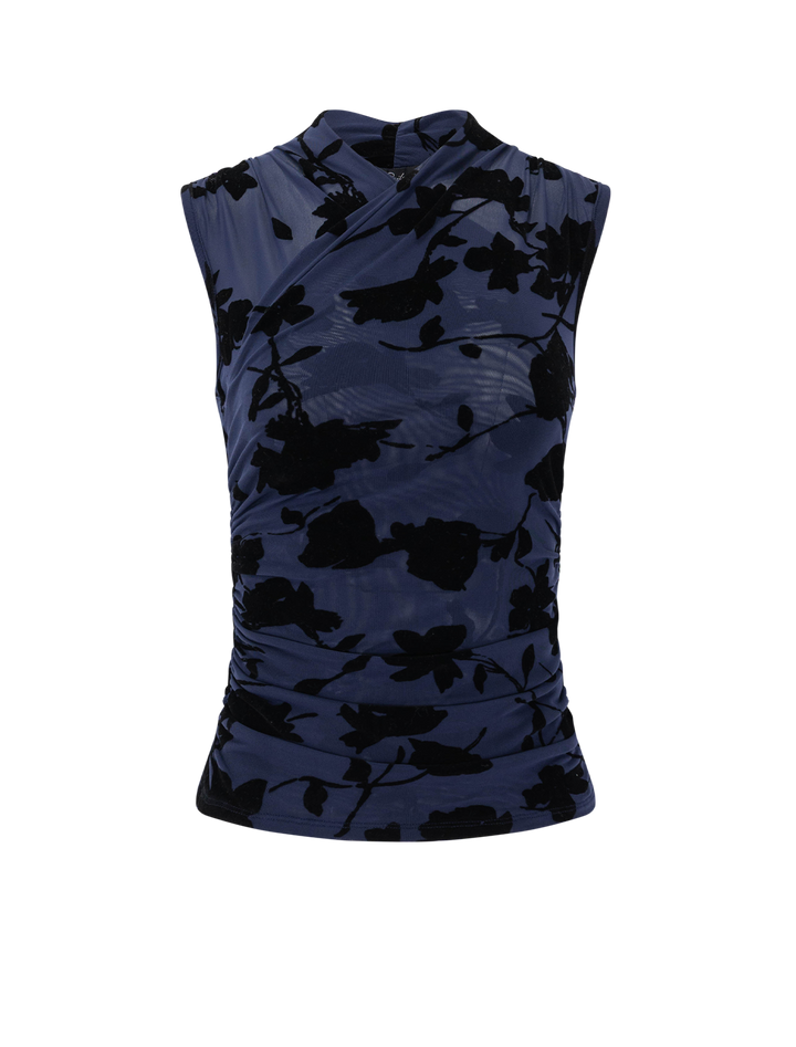 lauris top in navy tossed roses