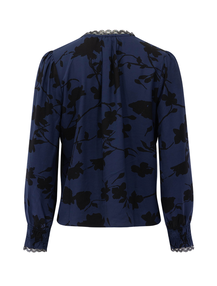 magda top in navy roses print