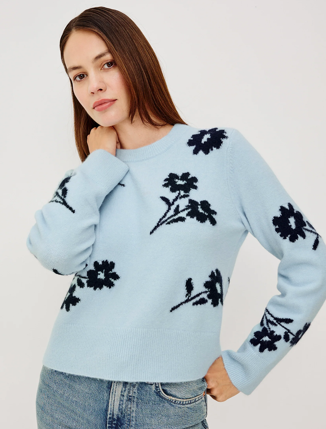anise sweater in winter blue floral
