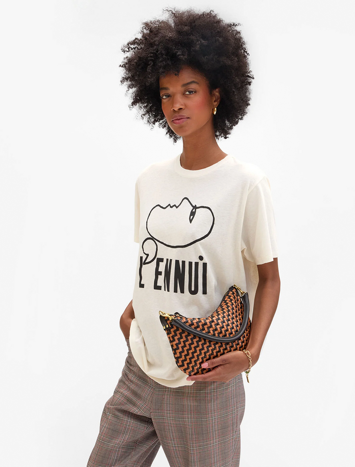 petit moyen messenger in woven black and natural zig zag