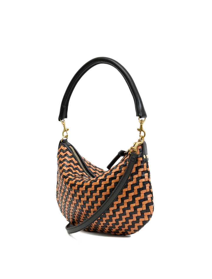 petit moyen messenger in woven black and natural zig zag