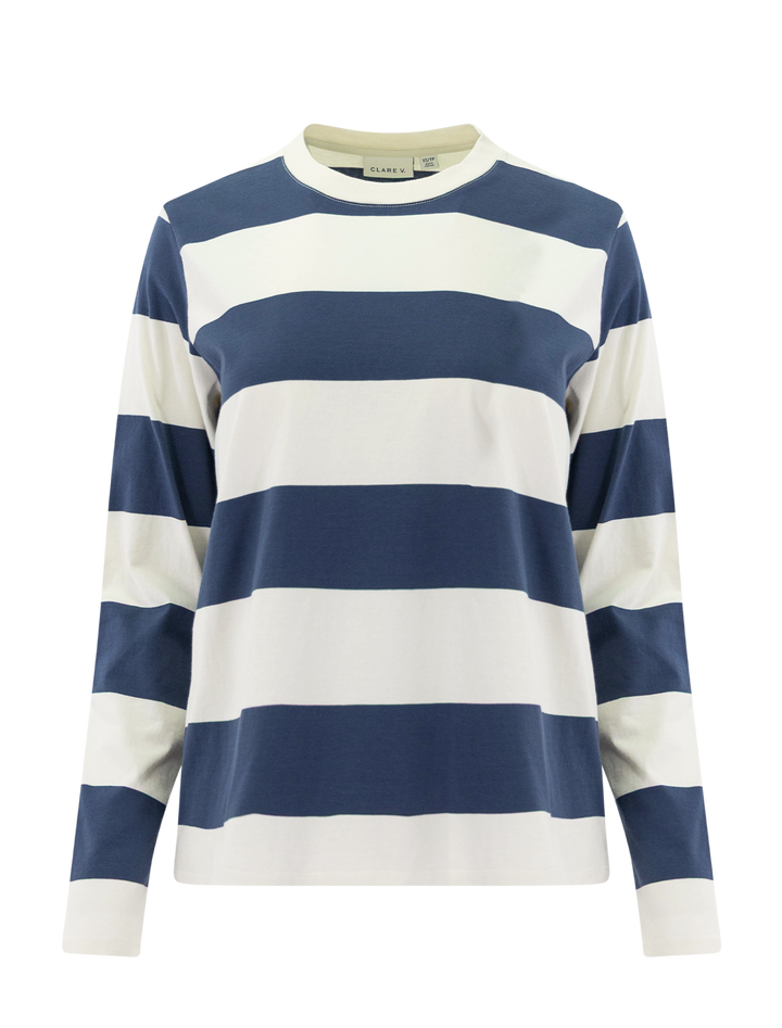 long sleeve cream and navy rugby tee