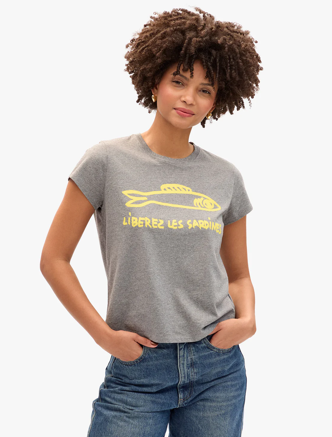 liberez les sardines tee in grey melange and marigold