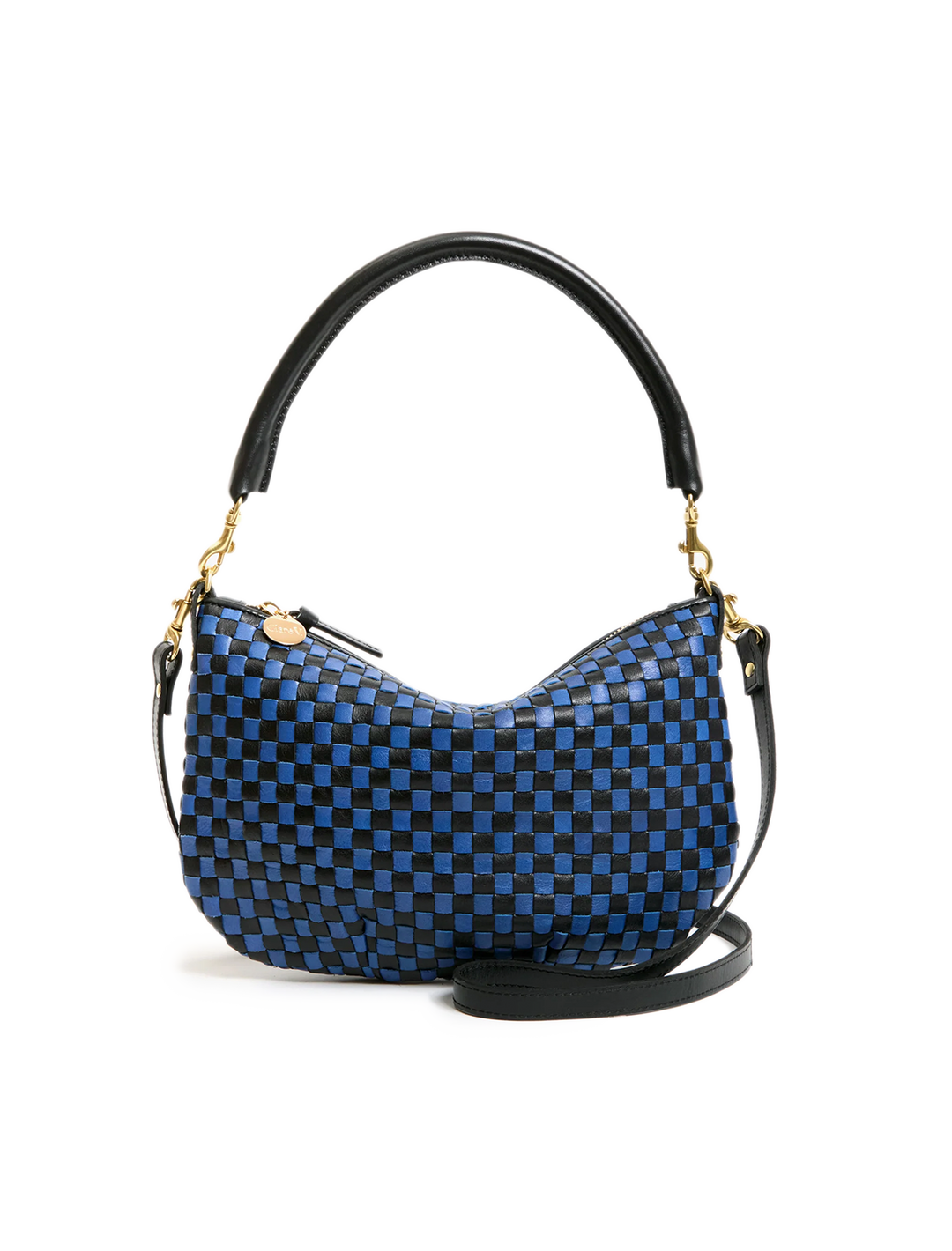 petit moyen messenger in black and cobalt woven checker