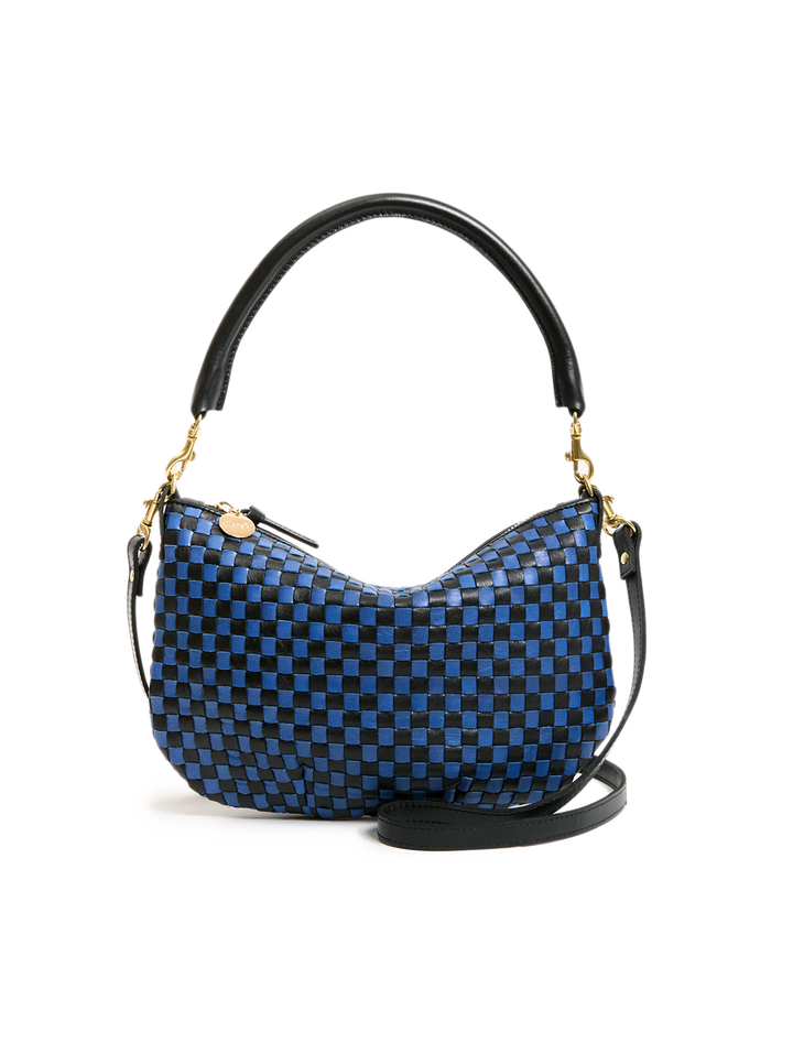 petit moyen messenger in black and cobalt woven checker