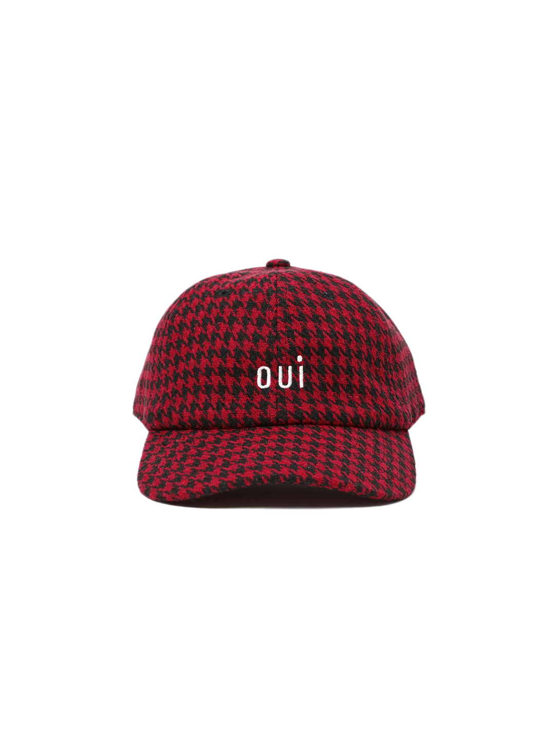 black and red wool oui baseball hat