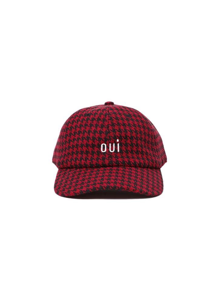 black and red wool oui baseball hat