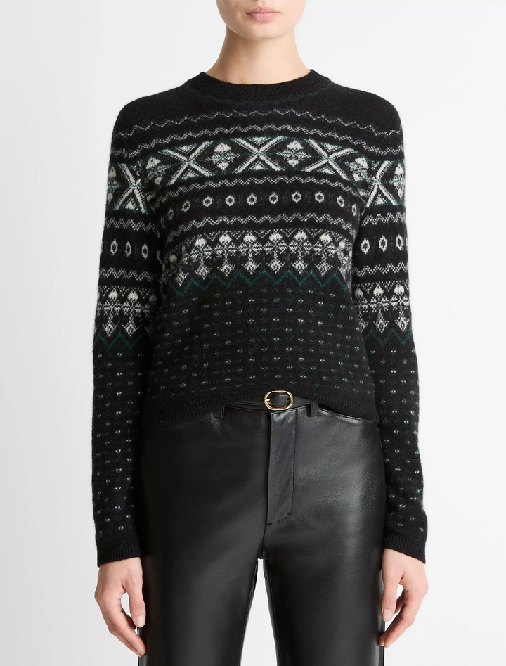 boiled cashmere fair isle crewneck sweater