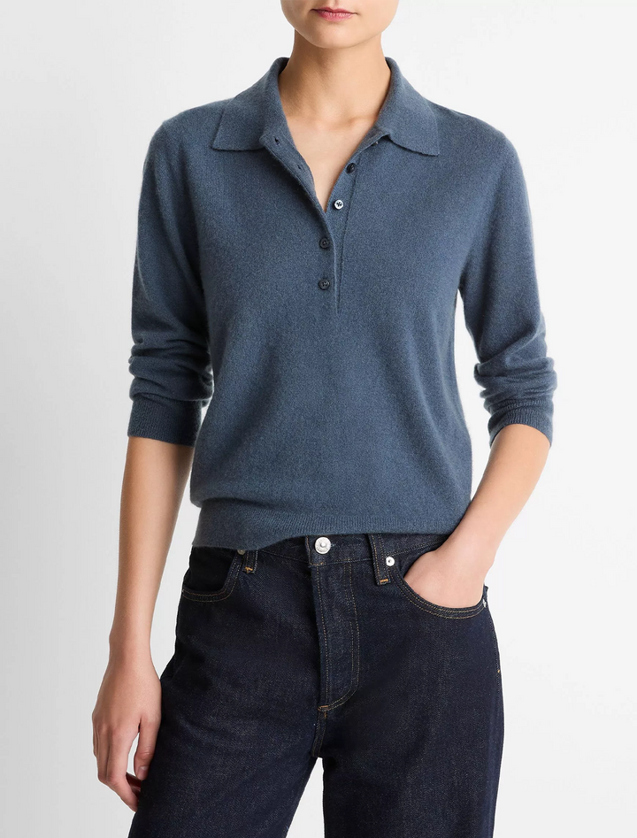 cashmere silk polo in azura