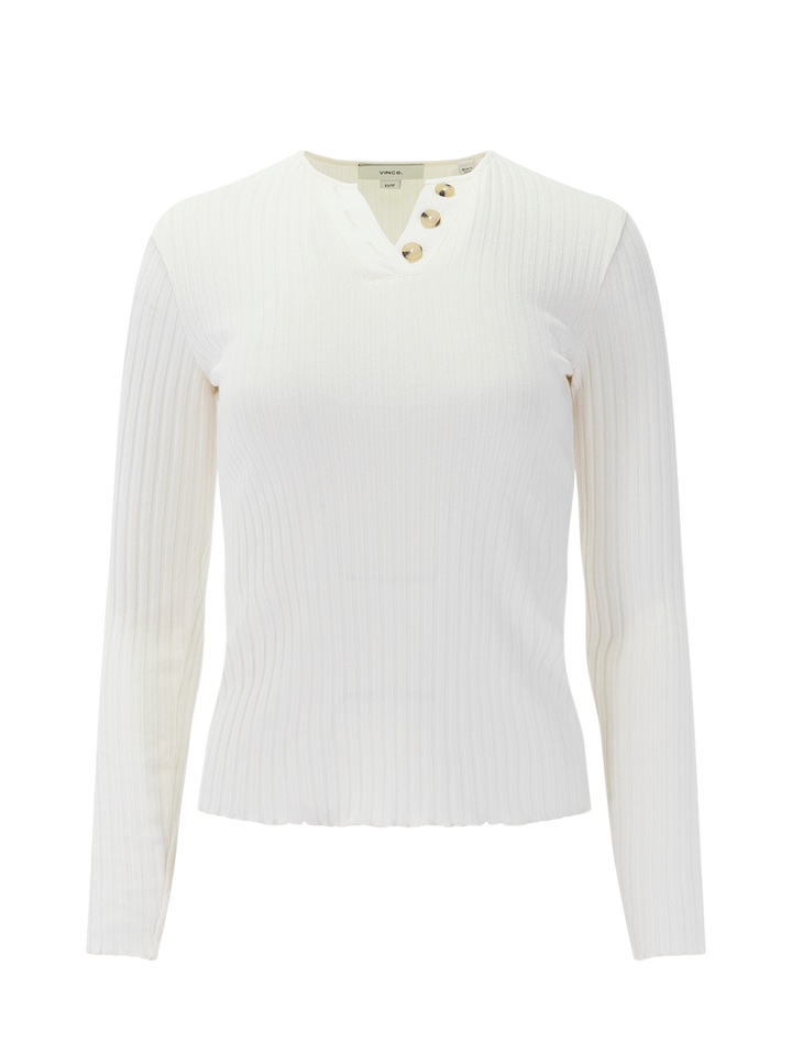 long sleeve rib henley in off white