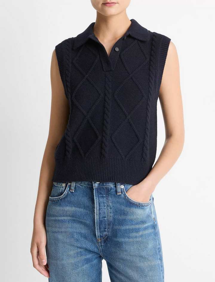 polo cable vest in coastal
