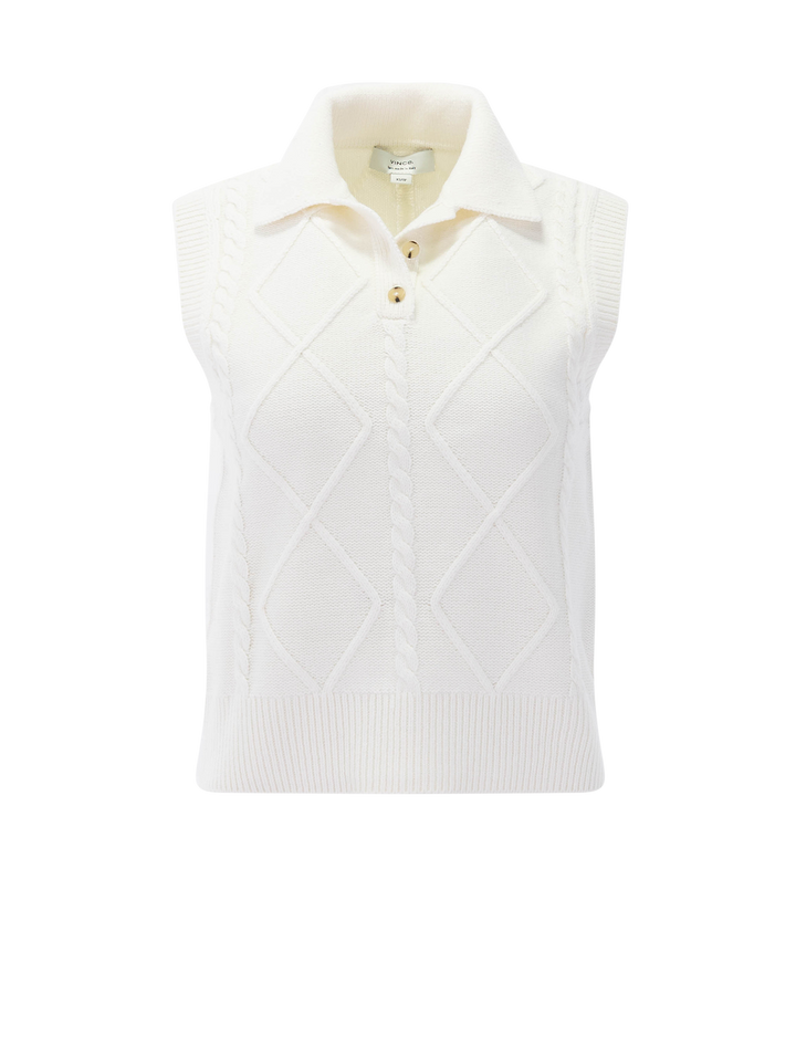 polo cable vest in off white