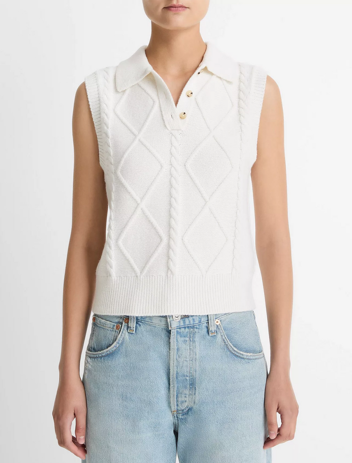 polo cable vest in off white