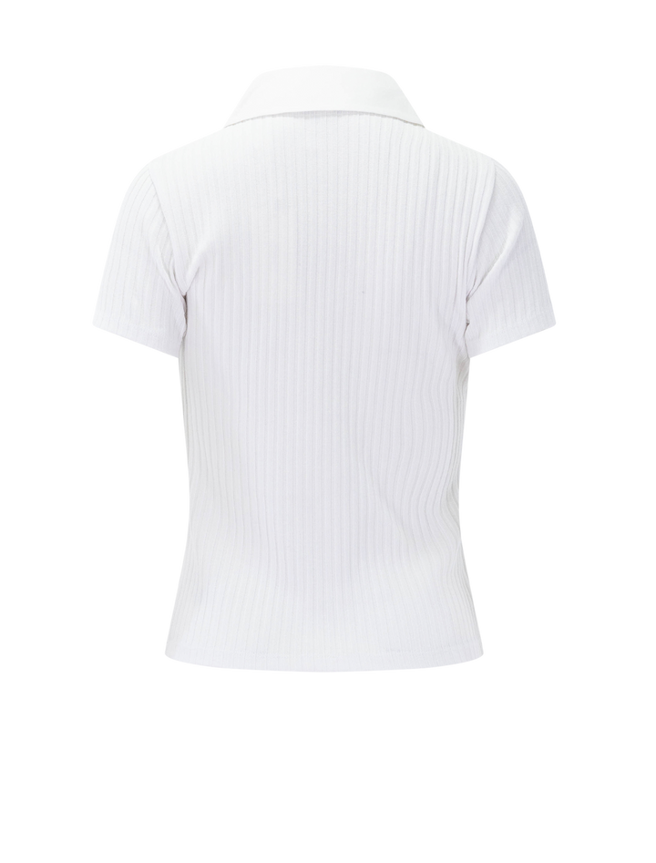 rib short sleeve polo in white