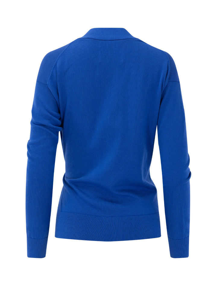 the wrap cardigan in primary blue cotton