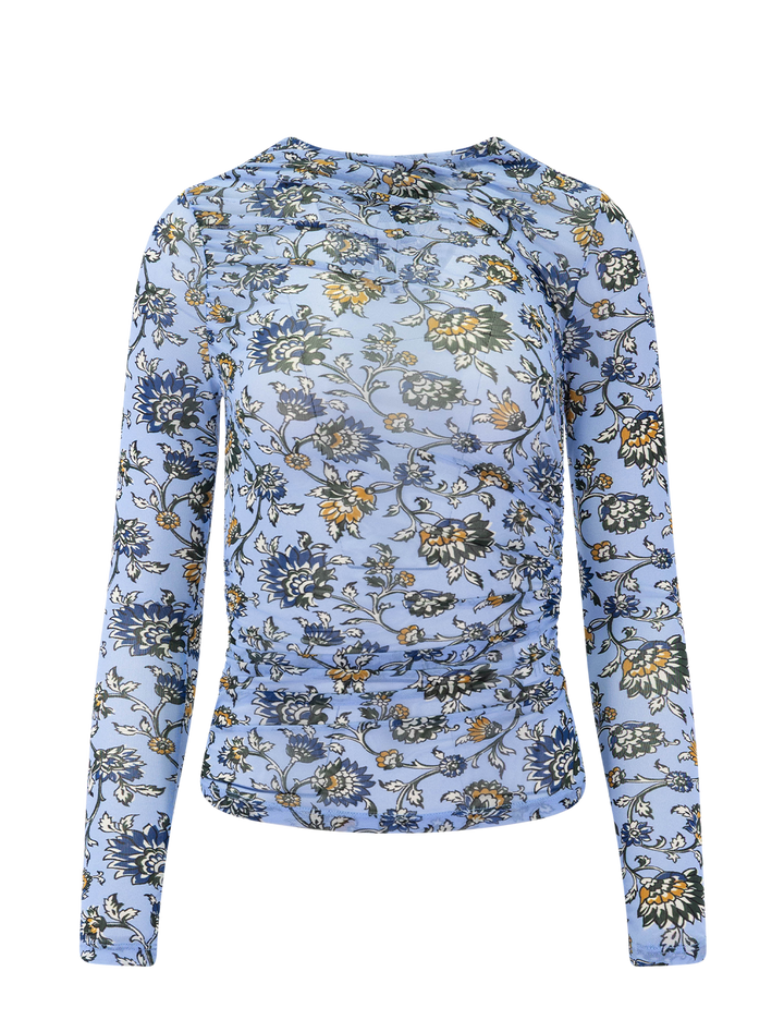 long sleeve sylviani top in ice blue multi print