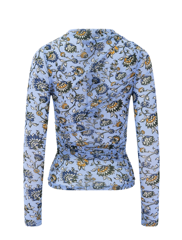 long sleeve sylviani top in ice blue multi print