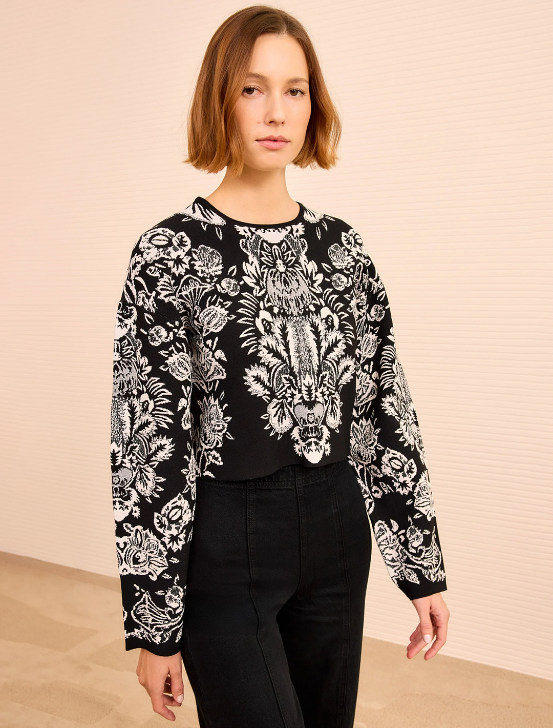 elisa printed knit pullover in noir