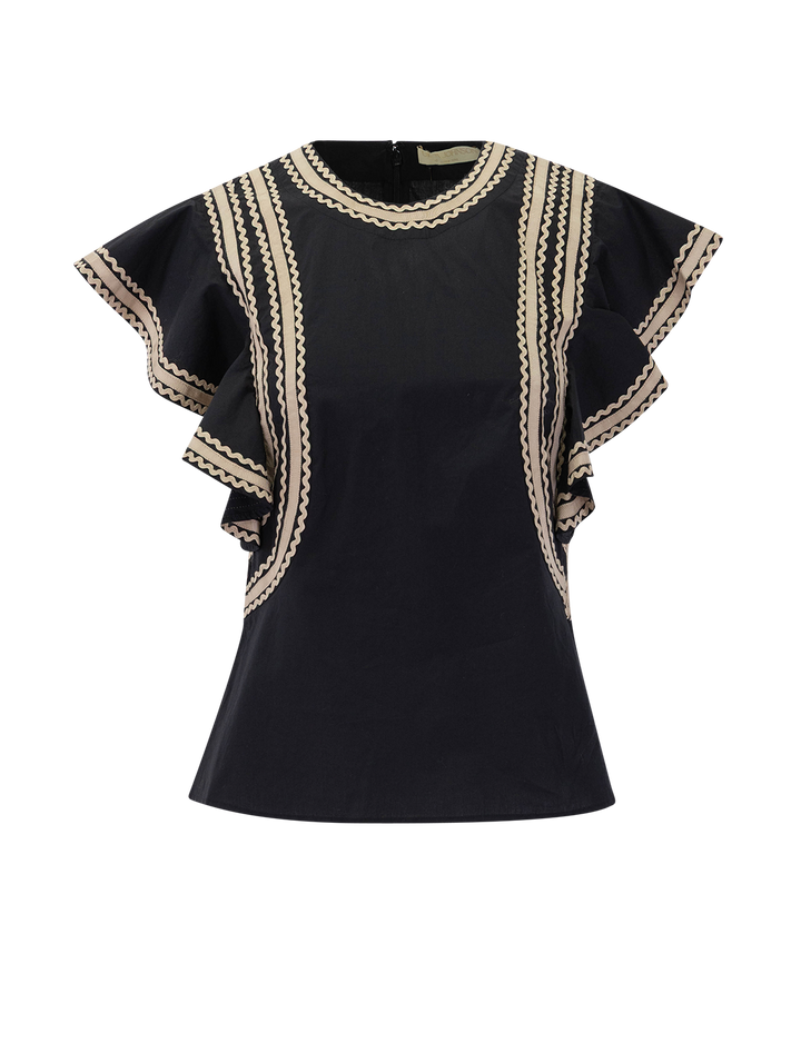 anora flutter sleeve top in noir