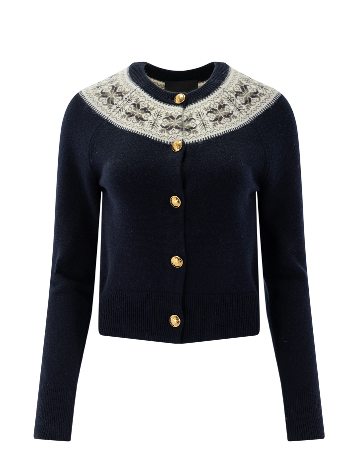 cashmere josefa cardigan in dark navy fair isle