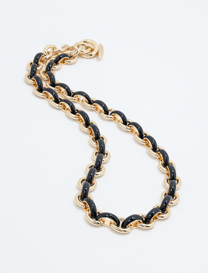 the classic link necklace in gold and black