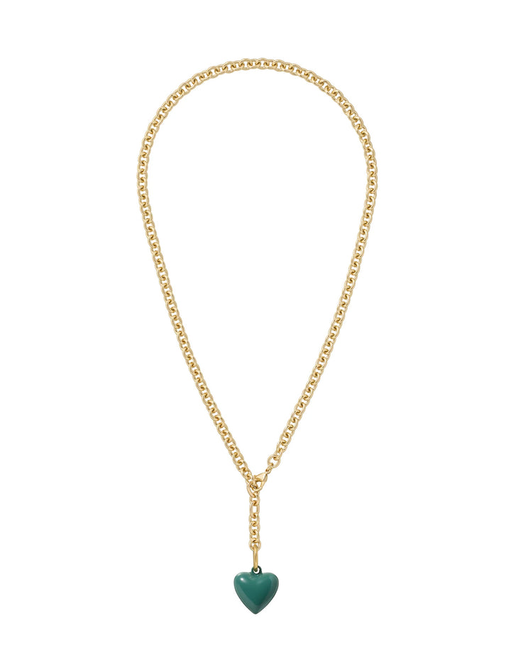 the mini puffy heart necklace in forest