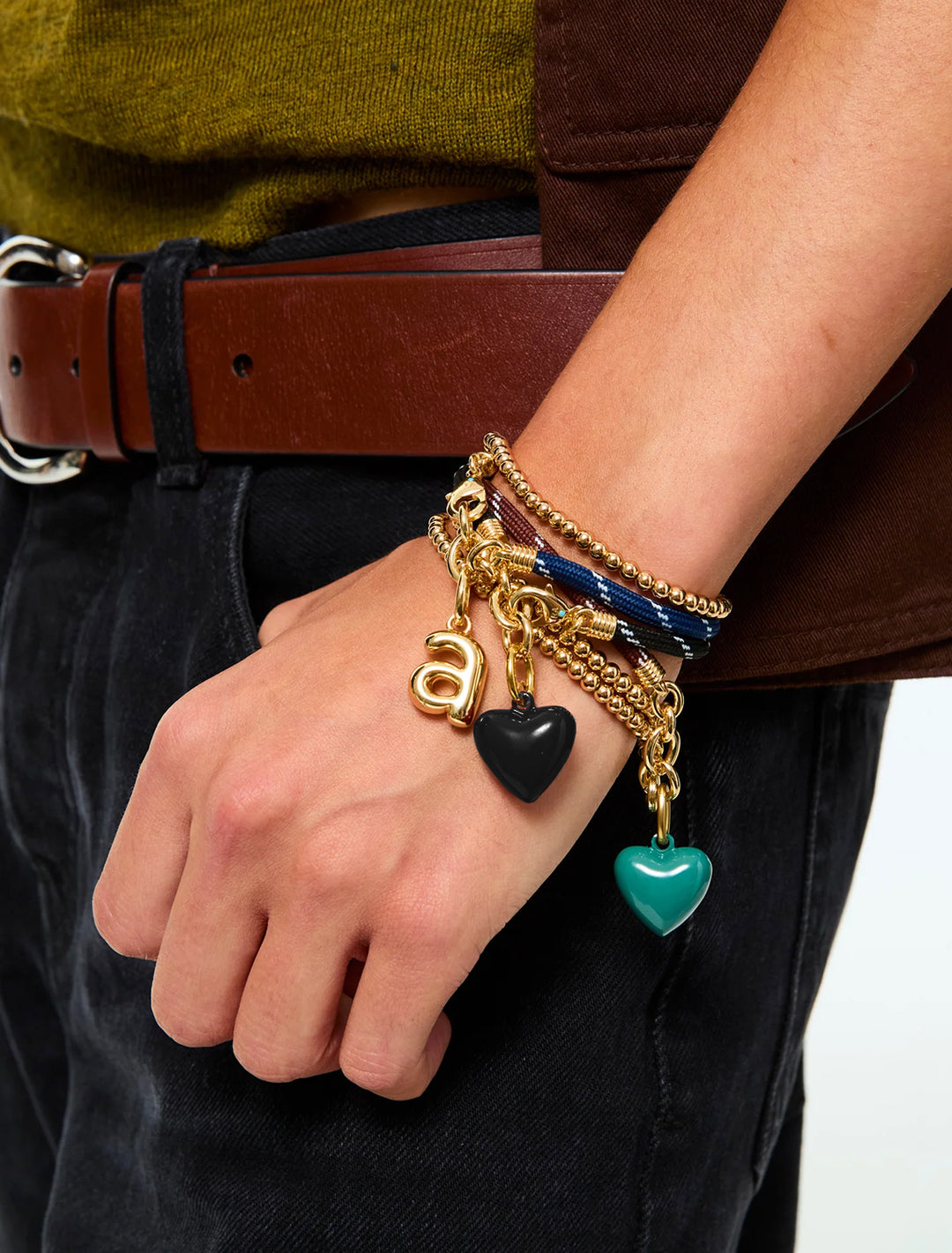 the happy cord charm bracelet in black