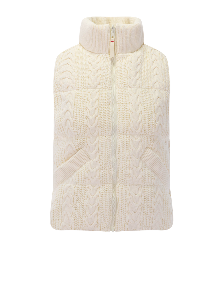 alba cable knit puffer vest in antique white