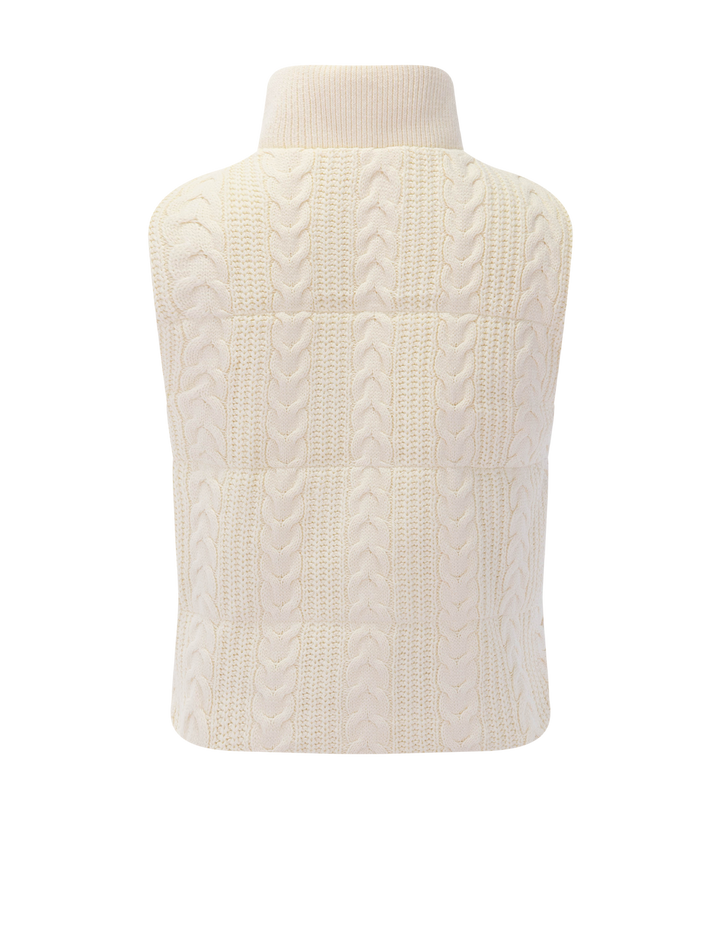alba cable knit puffer vest in antique white