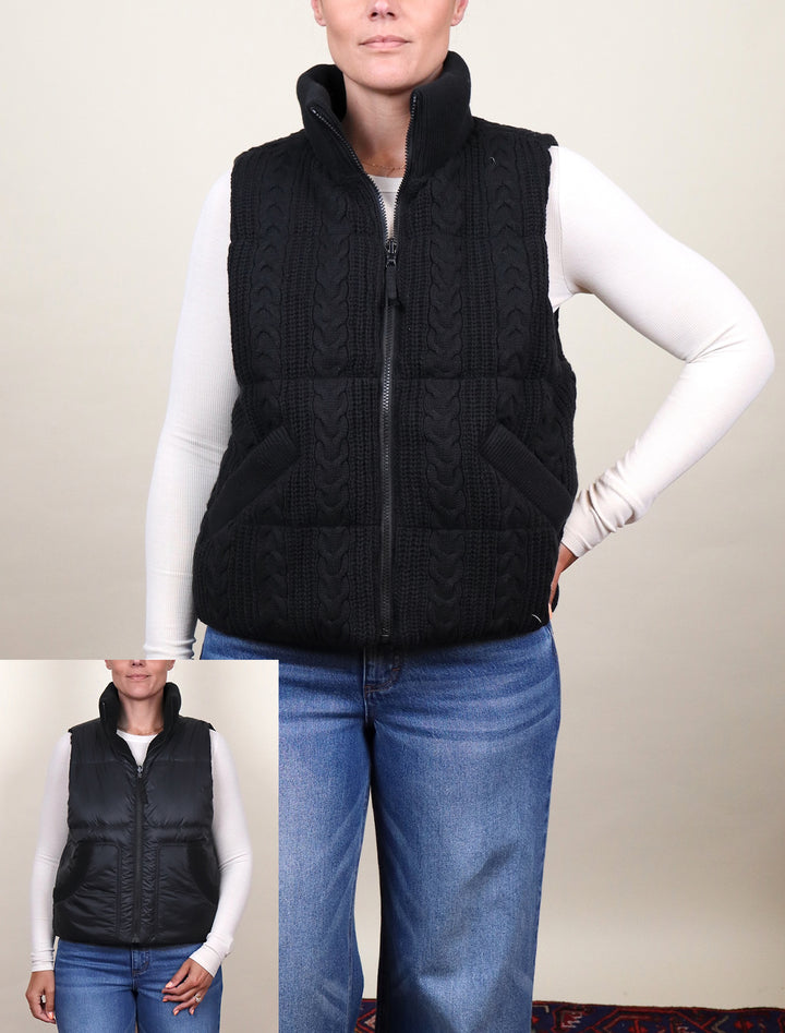 alba cable knit puffer vest in black