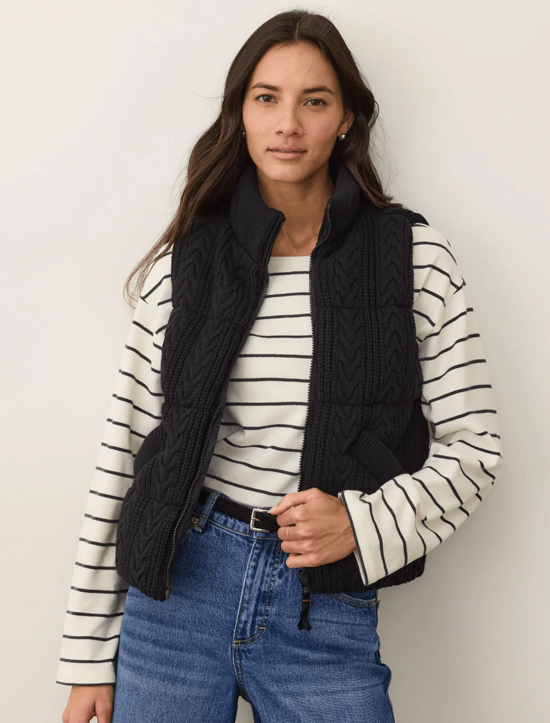 alba cable knit puffer vest in black
