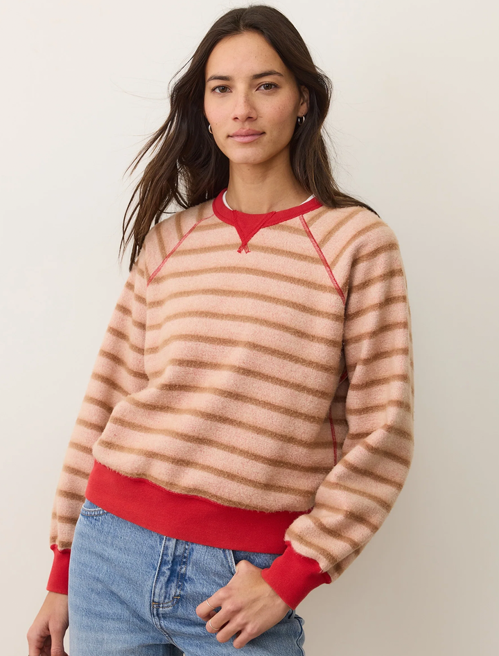 reversible fleece crewneck in cherry red