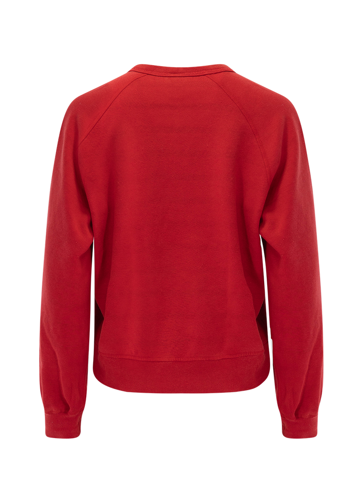 reversible fleece crewneck in cherry red