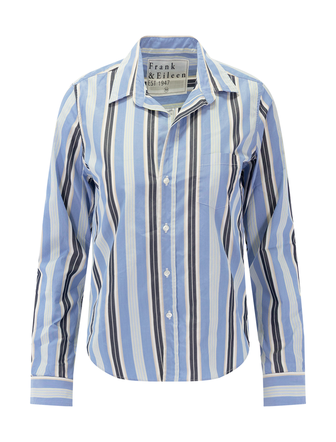 Frank & Eileen's barry in blue and navy mix stripe - front view.