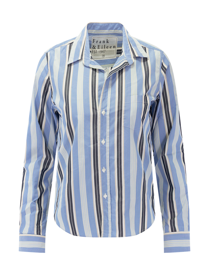 Frank & Eileen's barry in blue and navy mix stripe - front view.