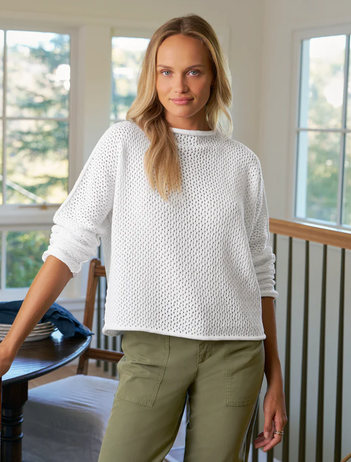 monterey pointelle sweater in white