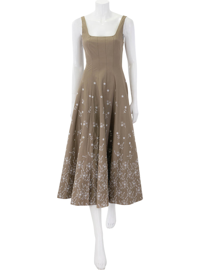 wells dress in taupe floral embroidery
