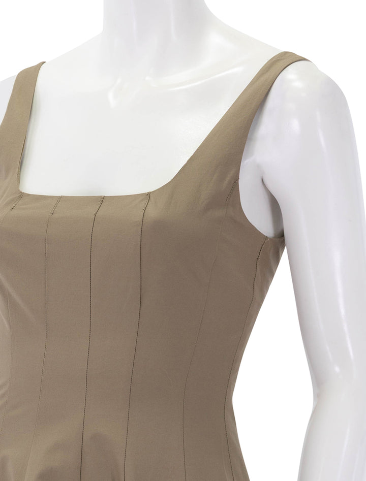 wells dress in taupe floral embroidery